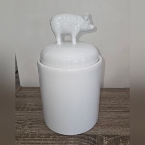 White Piglet Ceramic Canister 9"×5"